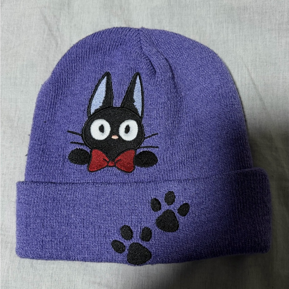 Purple Beanie with Cat and Paw Design